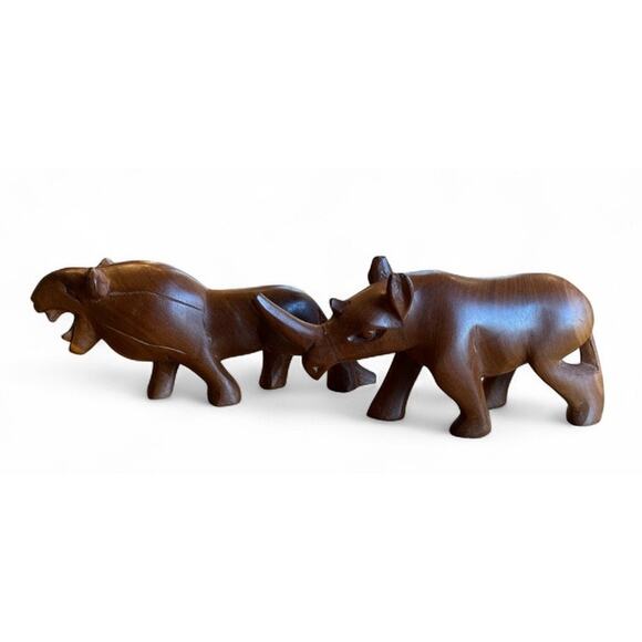 Vtg Handcarved Lion Rhino African Animal Figures Sculpture FLAW Safari Nature - Picture 8 of 8